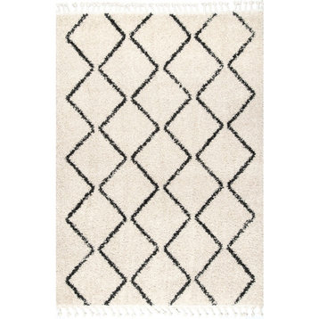 nuLOOM Michelle Casuals Geometric Shags Area Rug, Off White, 9'2"x12'