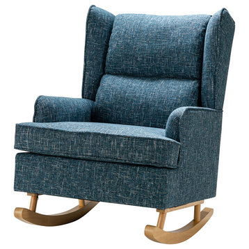 Upholstery Wingback Rocking Chair, Indigo