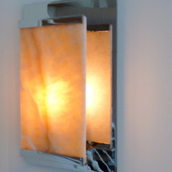 Nickel Plated Wall Sconce with Honey-Onyx Diffuser - Wall Sconces