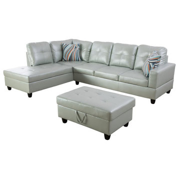 Lifestyle Furniture Lemonda Left-Facing Sectional & Ottoman in Silver/Green