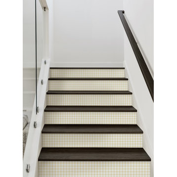 Gingham Check Peel and Stick Stair Riser Strips, Honey Wheat, 48"w X 6.5"h, 6 Pack