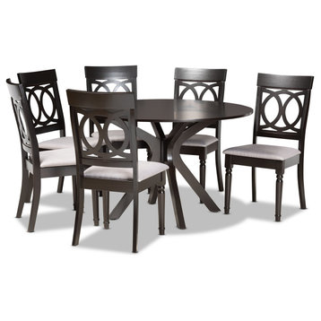 7 Pieces Dining Set, Round Table & Cushioned Chairs With Circle Cut Out Backrest