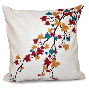 Maple Hues Flower Print Pillow, Teal, 16"x16"