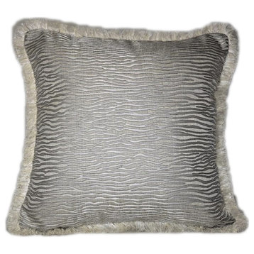 Zebra Skin Brocade gold/Ivory Decorative Throw Pillow With Fringe, 23x23
