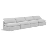 Meridian Furniture - Indulge Upholstered Modular Sofa, White, 4-Piece: 4 Armless Chair, Down Stuffed Linen Textured Fabric - Experience ultimate comfort and style with our white linen textured fabric Indulge Sofa. The luxurious linen texture of the fabric will elevate the aesthetic of any room. This sofa provides ample space for you to relax while its modular build offers the option of unlimited configurations. Whether you're looking to add a stylish element to your living room or a comfortable seating option to your bedroom, this sofa is the perfect choice.