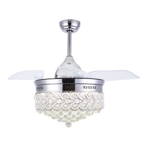 42 Modern Crystal Ceiling Fan With Lights Retractable Chandelier