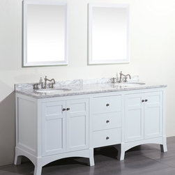 Transitional 72 inch White Bathroom Vanity, with White Marble Carrera Countertop - Bathroom Vanities And Sink Consoles