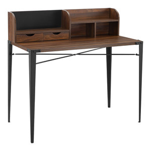 Pemberly Row Small Glass Top Computer Desk in Silver