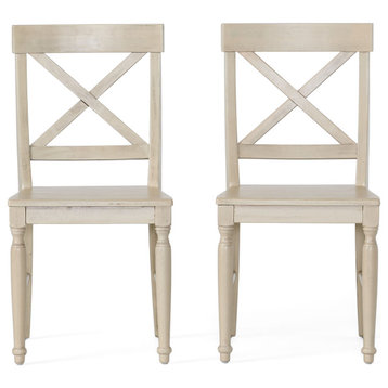 GDF Studio Leyden Antique White Wood Dining Chairs, Set of 2