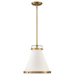 Hinkley - Hinkley 4997LCB Lark - One Light Small Pendant - Lark One Light Small Pendant Lacquered Brass Off-White Textured Simple, purposeful details are what make Lark an essential element to transitional or farmhouse decor. The off-white textured fabric shade is cut on the bias and banded on top and bottom in Lacquered Brass or Oil Rubbed Bronze rings with matching knobs, while a top strap ties the look together. A stem with swivel allows for easy rotation. Don't let the clean lines deceive, Lark is purely upscale in design. 15 Years Finish/Lifetime on Electrical Wiring and Components No. of Rods: 3 Canopy Included: Yes Shade Included: Yes Sloped Ceiling Adaptable: Yes Canopy Diameter: 6.00 Rod Length(s): 12.00 Lacquered Brass Finish with Off-White Textured ShadeSimple, purposeful details are what make Lark an essential element to transitional or farmhouse decor. The off-white textured fabric shade is cut on the bias and banded on top and bottom in Lacquered Brass or Oil Rubbed Bronze rings with matching knobs, while a top strap ties the look together. A stem with swivel allows for easy rotation. Don't let the clean lines deceive, Lark is purely upscale in design.   15 Years Finish/Lifetime on Electrical Wiring and Components / No. of Rods: 3 / Canopy Included: Yes / Shade Included: Yes / Sloped Ceiling Adaptable: Yes / Canopy Diameter: 6.00 / Rod Length(s): 12.00.* Number of Bulbs: 1*Wattage: 100W* Bulb Type: Medium Base* Bulb Included: No*UL Approved: Yes