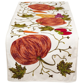Pumpkin Embroidery Thanksgiving Decorative Cotton Table Runner 16"x72"