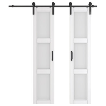 Modern Style Glass and Manufactured Wood Barn Door with Hardware Kit, 36"w X 84"