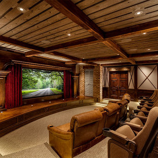 75 Beautiful Rustic Home Theater With A Media Wall Pictures