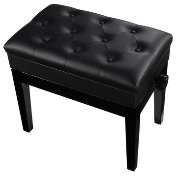 Adjustable Height Piano Bench Pu Leather Padded Keyboard Storage Seat, Black