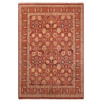 Bareens Designer Rugs - Antique Vegetable Dyed Tabriz Aubergine Wool Rug - 7'10'' x 9'7'' - Designed with mesmerizing intricacy and gorgeous color palette, this hand-knotted masterpiece demonstrates the beauty and electrifying thrill of Pak Persian art. These meticulously hand-knotted Pak-Persian rug is made with pure wool and features breathtaking traditional, transitional, and tribal designs in bold luxurious color pallets. Known for their intricate designs these rugs are a reproduction of Persian rugs, made in Pakistan with unique Mughal designs. Made by master weavers using the same Persian texture, design and dying technique, we wanted to produce the most significant manifestation of Persian art, life, and culture. This rug is most famous for its exceptional quality, incredible designs, patterns, and vibrant rich color. Pak-Persian rugs made with Persian weave with high knot counts, which enables the high intricacy and detail found in the patterns are also referred to as "State of art", each color adds a rich beautiful detail in the artwork of this rug. The design, color, and beautiful chromatic composition with a vibrant sheen with intricate designs, exude beauty, elegance, and quality make this rug a masterpiece of its own.