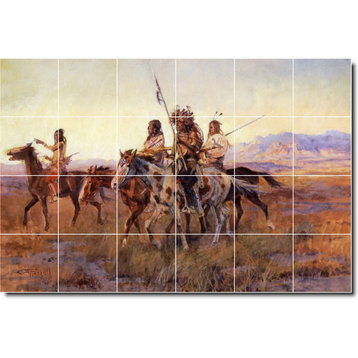 Charles Russell Western Painting Ceramic Tile Mural #17, 25.5"x17"
