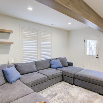 Warm & Inviting Basement Retreat with Kitchenette and Reading Nook