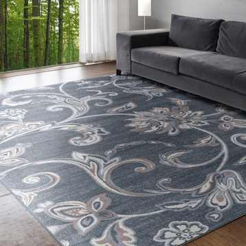 Garland Transitional Floral Dark Gray Rectangle Area Rug, 4'x5'