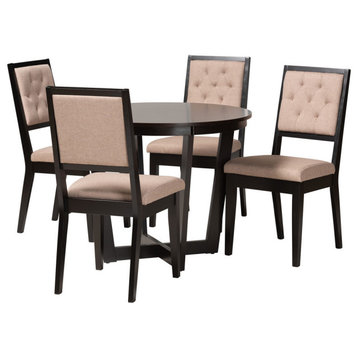 Kala Modern Beige Fabric And Dark Brown Finished Wood 5-Piece Dining Set