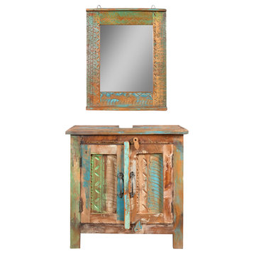 vidaXL Bathroom Cabinet Vanity Cabinet Set with Mirror Solid Wood Reclaimed