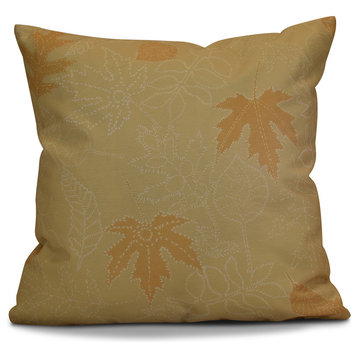 Dotted Leaves Floral Print Pillow, Gold, 16"x16"