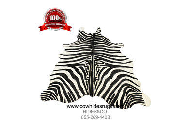 Black And White Zebra Cowhide - Animal Print - 5.9 ft x 5.1 ft - Genuine Cowhide
