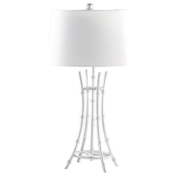 29" Silver Bamboo Design Table Lamp With Off White Drum Shade