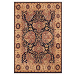 Bareens Designer Rugs - Shabby Chic Ziegler Lourie Blue Tan Hand-Knotted Wool Rug - 8'2'' x 10'1'' - Enhance the ambiance of your home with this magnificent Persian-influenced Turkish hand-knotted rug made by skilled artisans capable of creating the most exceptional vegetable dyes and hand-spun wool. This exquisite handmade rug is a one-of-a-kind Peshawar Kafkaz, otherwise identified as Chobi, Chobi Peshawar, Oushak, or Ziegler rug. These handmade rugs are crafted in Pakistan utilizing superior-quality wool imported from Australia, New Zealand, and Korea in two types of weaves: the Persian weave and the Mori weave. This rug is meticulously crafted by hand using the finest natural vegetable dyes extracted from local plants. The artisans use a blend of hand-spun local and fine merino wool, resulting in a rug with a compelling texture, higher lanolin content, and longer staple. The artisans occasionally incorporate natural or artificial silk into the pile to enhance specific motifs. The finished product is an awe-inspiring execution of flawless design and an understated palette that exudes elegance.