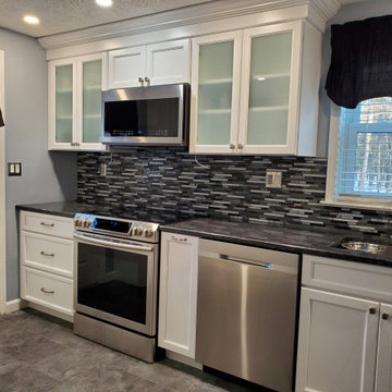 Modern Latte Kitchen Remodel with Silver Pearl Granite Countertop