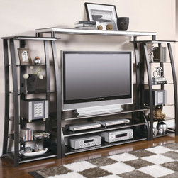 Contemporary Metal and Glass Wall Unit in Black / Silver - $959.10 - Entertainment Centers And Tv Stands