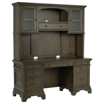 Pemberly Row Traditional Wood Credenza with Hutch Burnished Oak