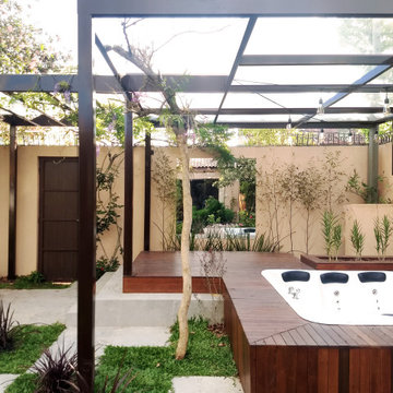 Rustic Pergola Design with Jacuzzi in Garden Retreat - Landscape Design