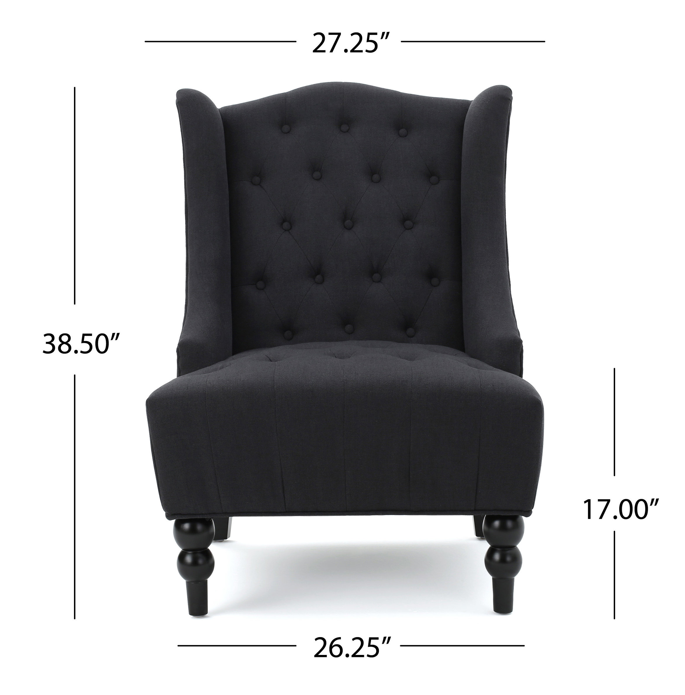 GDF Studio Adriana Tall Wingback Tufted Fabric Club Chair, Dark Charcoal