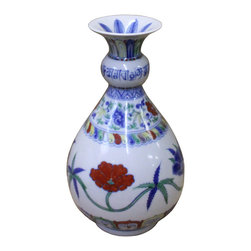 Chinese White Base Porcelain Hand-painted Color Graphic Small Vase - Vases
