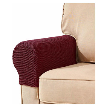 Subrtex Spandex Stretch Fabric Armrest Covers Armchair Slipcovers, Wine