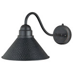 Vaxcel - Outland 9.75" Long Arm Outdoor Wall Light Aged Iron and Light Gold - Designed with stately, yet rustic sophistication, the Outland collection is a solid choice for your outdoor space. The finish gives this barn light a warm and inviting elegance, and the finish inside the shade adds to the charm. This fixture is dark-sky compliant and will complement any industrial, cottage, modern country, or farmhouse style home. Dusk to dawn photo cell automatically turns fixture on in the dark and off in the light for added safety and security, saving energy during daylight hours. This outdoor wall light is ideal for your porch, entryway, garage, or any other area of your home.