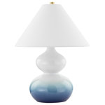 Mitzi - Aimee 1 Light Table Lamp - Inspired by antique decorative jars, Aimee's hourglass shape and blue ombre ceramic base give this sleek table lamp its soothing, sculptural appeal. A tapered White Linen shade and chunky exposed Aged Brass finial complete the look. Part of our Ariel Okin x Mitzi Tastemakers collection.