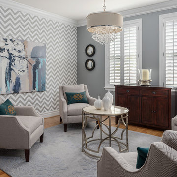 Living Room with graphic wallpaper