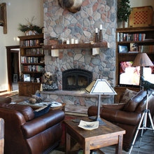 Cabin Fireplace and ceilings