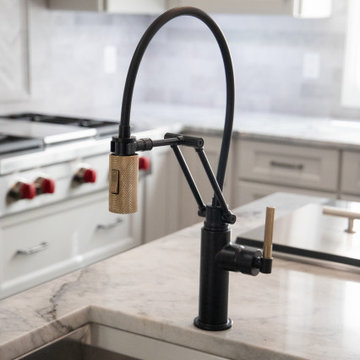 Transitional Kitchen with Blue Island