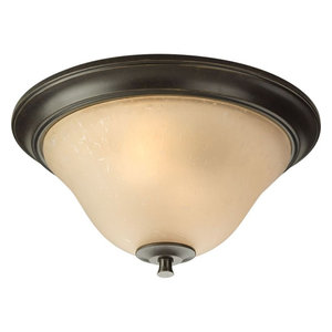 Forged Bronze Progress Lighting P3815-77 2-Light Close-To-Ceiling with Clear Seeded Glass and Champagne Drip Glass Candles