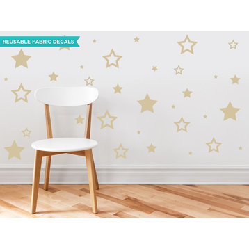 Stars Fabric Wall Decals, Set of 52 Stars in Various Sizes, Beige