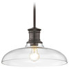 Industrial Bronze Pendant Light with Clear Glass 14-Inch Wide