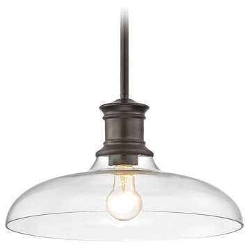 Industrial Bronze Pendant Light with Clear Glass 14-Inch Wide