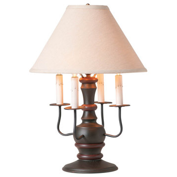 Irvins Country Tinware Cedar Creek Wood Table Lamp in Rustic Black with Fabric