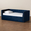Bowery Hill Contemporary Velvet Upholstered Twin Size Daybed w/ Trundle in Blue
