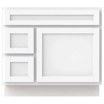 Vanity Art Vanity Base Cabinet, No Top, Drawers on Left, 36", White