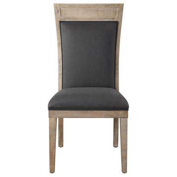 Rustic Exposed Light Wood Dining Side Chair, Dark Gray Black High Back Retro