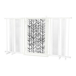 Fusion Gates - Fusion Gate with Chevron Trail Design, White Pearl, 65"-71.4" - Dog Gates