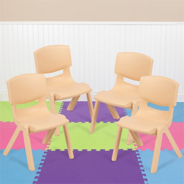 Flash Furniture 10.5" Plastic Stackable Preschool Chair in Natural (Set of 4)